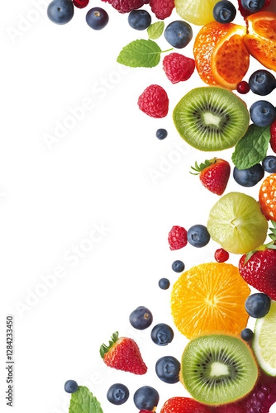 Fototapeta Colorful fresh fruits forming border isolated png transparent background