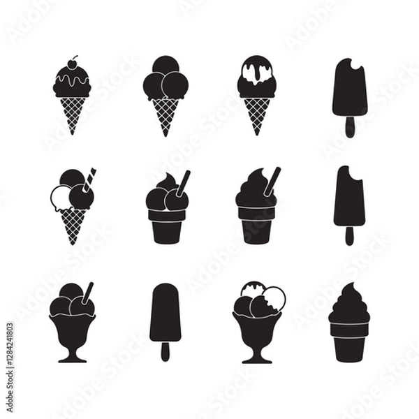 Fototapeta ice cream icon set vector black and white silhouette collection design illustratons