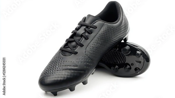 Fototapeta A pair of cleats for soccer, showing the detailed studs on the sole, isolated on a white background.