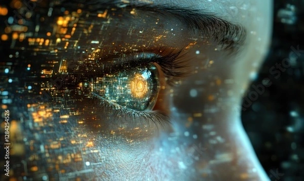 Fototapeta Exploring the depths of human perception with a city reflected in the eye