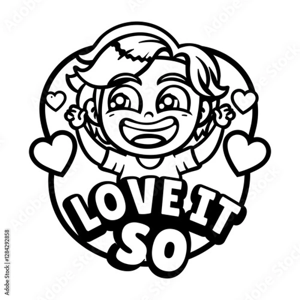 Fototapeta A glyph sticker of a happy character with love it typography