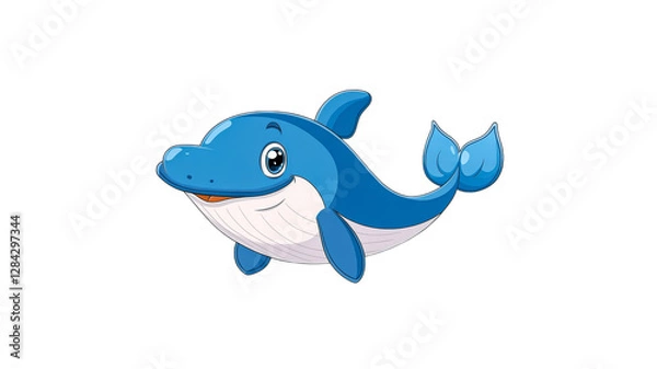 Obraz Cartoon whale swimming in a bright ocean