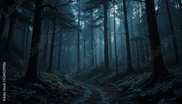 Obraz Enchanted misty forest path photography