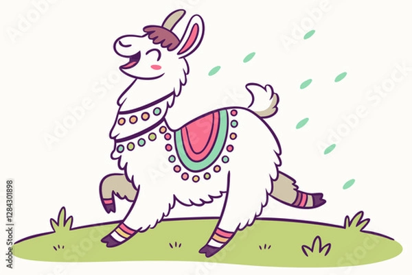 Obraz Colorful and happy llama walking through a field
