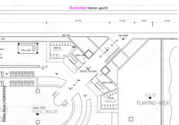 Fototapeta Architectural background, architectural plan, construction drawing landscape