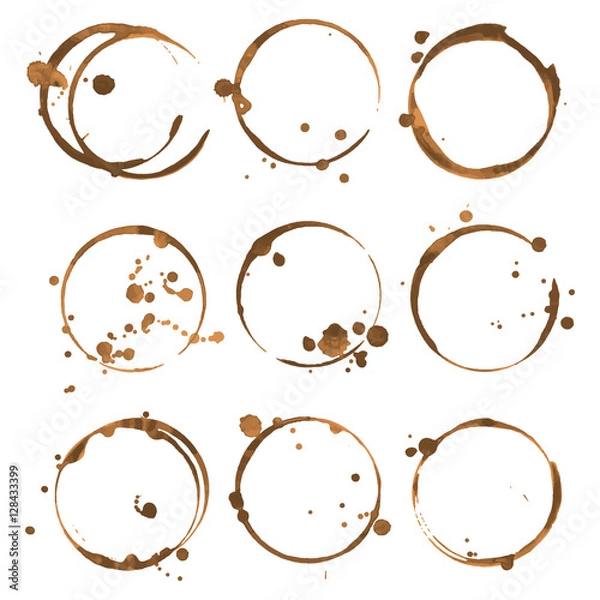 Fototapeta Coffee stains. Traces coffee splashes set. Vector.