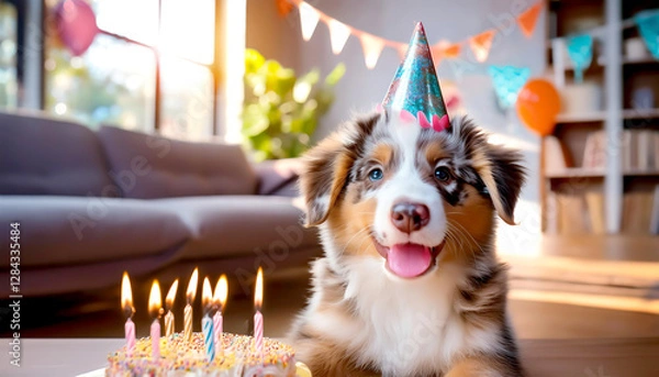 Fototapeta Hund feiert Geburtstag 