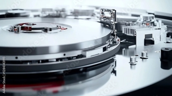 Fototapeta Precise Engineering: A Close-Up View of a Hard Disk Drive's Internal Mechanics