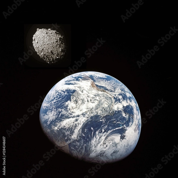 Fototapeta An asteroid passing by the Earth