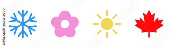 Fototapeta Four seasons vector icon set, winter, spring, summer, autumn colored vector illustration