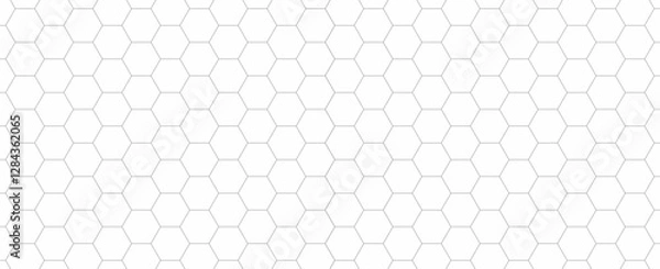 Fototapeta Minimalist hexagonal grid with black outlines on a white background. Geometric, structured, and modern, ideal for tech, architecture, and abstract digital design.