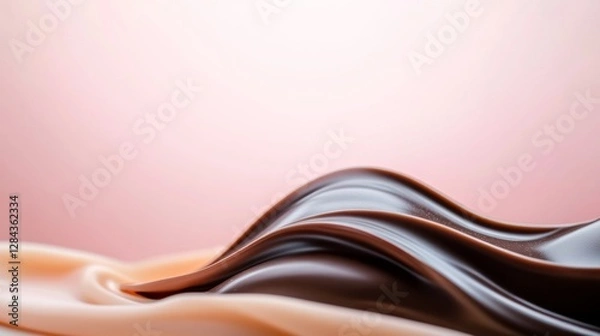 Fototapeta Abstract silky chocolate and vanilla waves with smooth texture and soft lighting