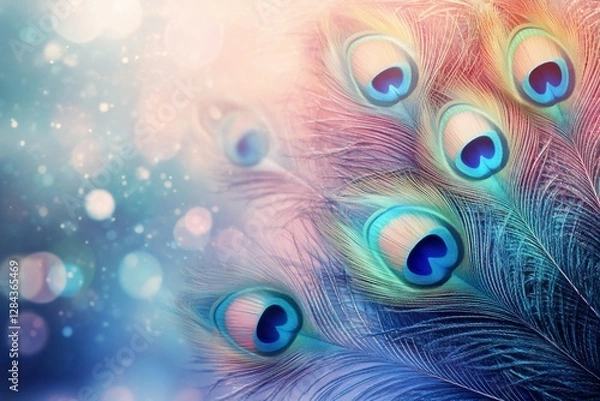 Fototapeta Peacock feathers with bokeh lights for backgrounds, designs or decorations