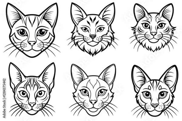 Fototapeta cat head line art on white background
