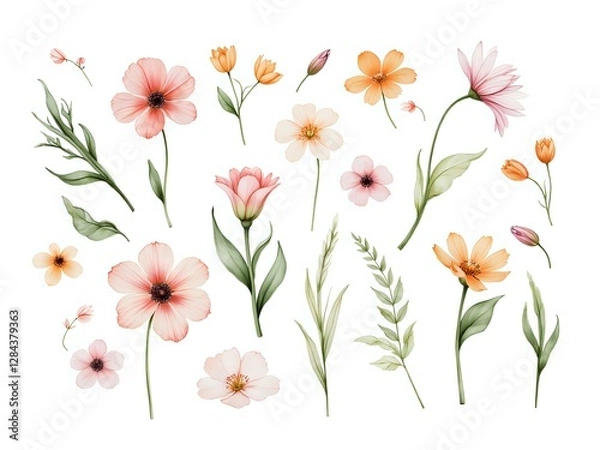 Fototapeta A collection of delicate blossoms in soft hues