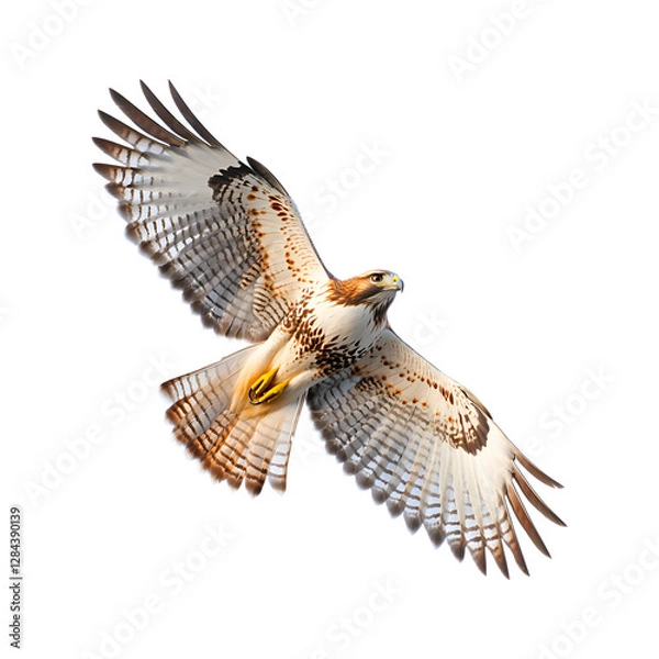 Obraz A Red Tailed Hawk Soaring Over Snow Covered Valley Isolated on Transparent Background