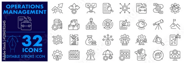 Fototapeta Operation management icons Business administration, Workflow, Planning, Analysis, Task , Process and more Editable Stroke Icons set.