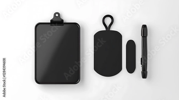 Fototapeta Sleek Black Clipboard and Accessory Set: 3D Render Product Design AI Generated