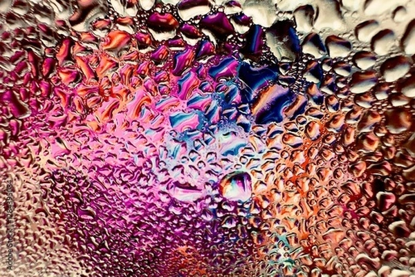Fototapeta Close-up of water drops on metal surface in high resolution showing condensation of water droplets on metal surface. Intricate patterns and different sized water droplets create a beautiful abstract
