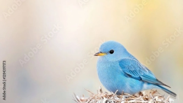 Fototapeta Azure bird perched on nest, soft background, nature scene, wildlife photography