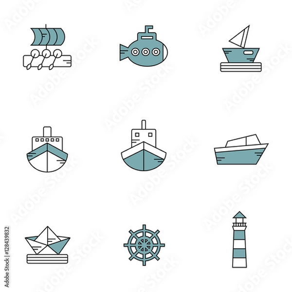 Obraz Ship and boat vector icon set