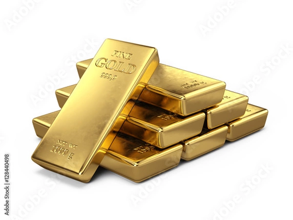 Fototapeta Gold Bars isolated on white - 3d render