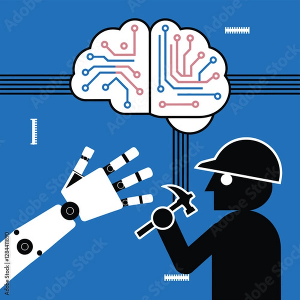 Obraz vector Artificial Intelligence model Robot  with ai info-graph design help in business

