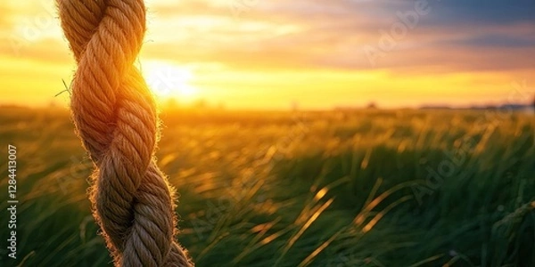 Fototapeta old rope, sunset blurry background