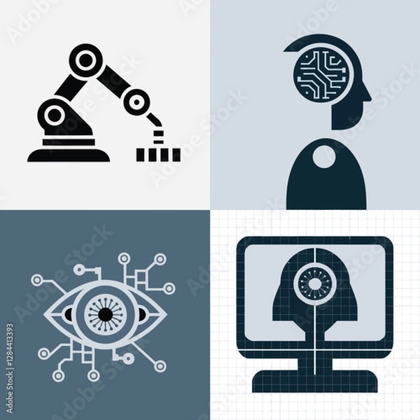 Obraz vector Artificial Intelligence model Robot  with ai info-graph design help in business
