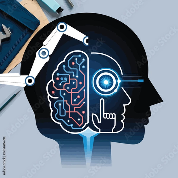 Obraz vector Artificial Intelligence model Robot  with ai info-graph design help in business
