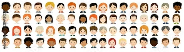 Obraz Diverse cartoon people faces, various ethnicities