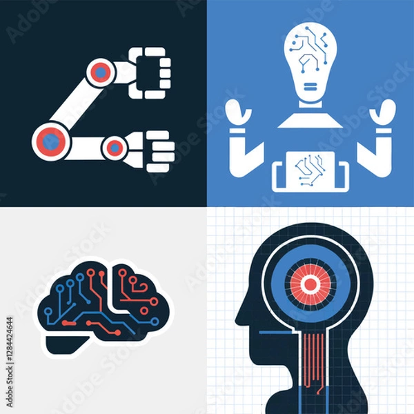 Obraz vector Artificial Intelligence model Robot  with ai info-graph design help in business
