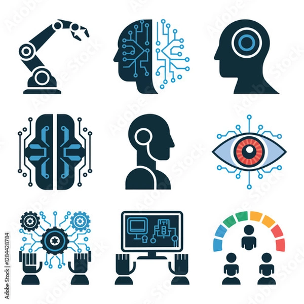 Obraz vector Artificial Intelligence model Robot  with ai info-graph design help in business
