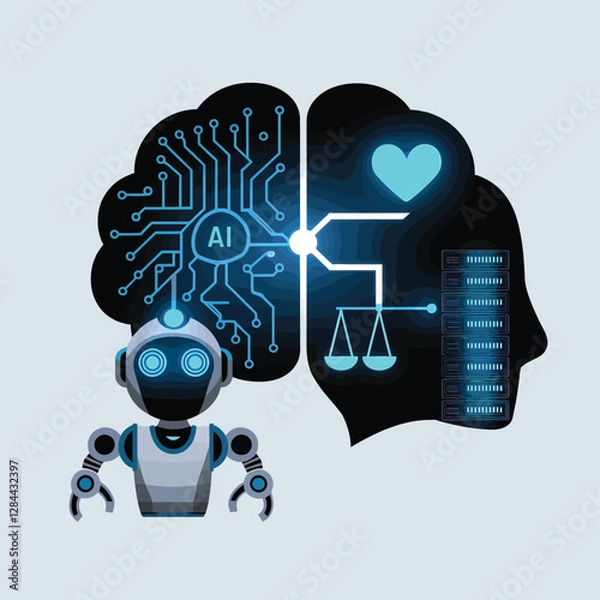 Obraz vector Artificial Intelligence model Robot  with ai info-graph design help in business
