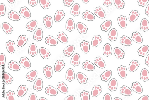 Fototapeta Bunny footprint seamless pattern. Rabbit paw trace background. Vector illustration