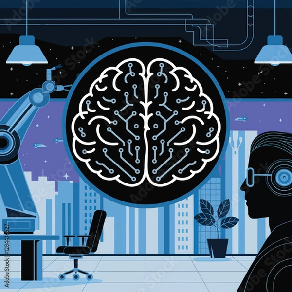 Obraz vector Artificial Intelligence model Robot  with ai info-graph design help in business
