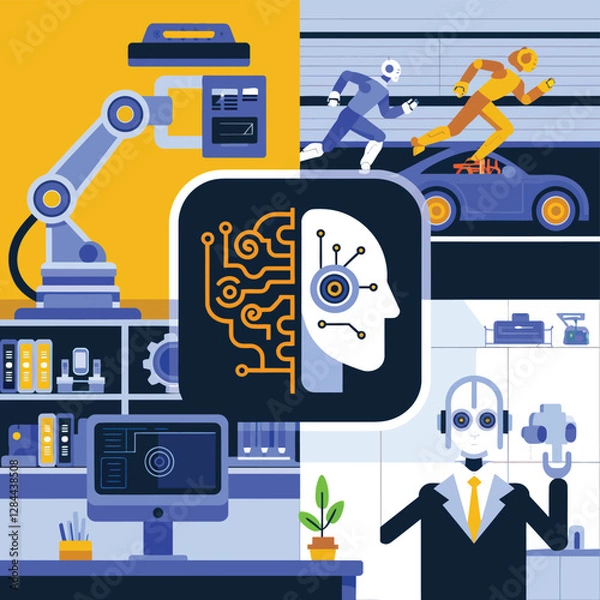 Obraz vector Artificial Intelligence model Robot  with ai info-graph design help in business
