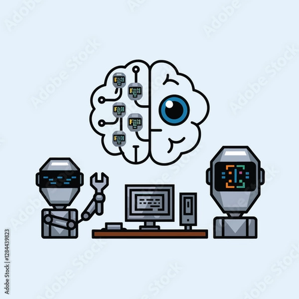 Obraz vector Artificial Intelligence model Robot  with ai info-graph design help in business
