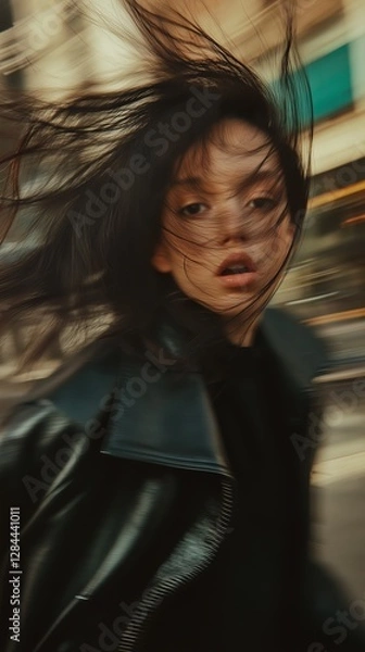 Fototapeta Capturing movement and emotion in an urban backdrop
