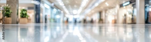 Fototapeta Super Ultrawide Background Blurry Photo Of Shopping Mall Unfocused With Bokeh Light Effect