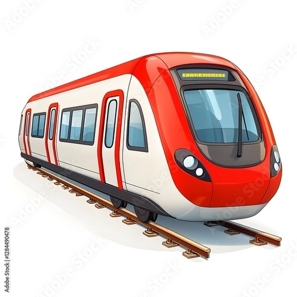 Fototapeta A red and white train is on the tracks