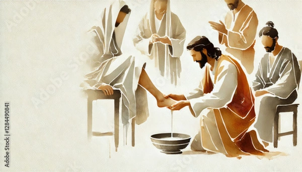 Obraz Holy Week. Symbolic representation of Christ’s humility in washing a disciple’s feet.
