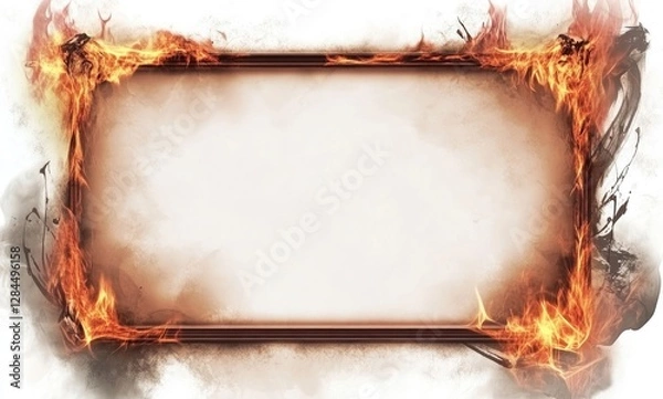 Fototapeta A burning fire frame on a transparent background