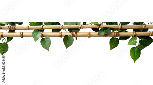 Fototapeta Bamboo border overlayed with vines, isolated. For headers, footers, dividers