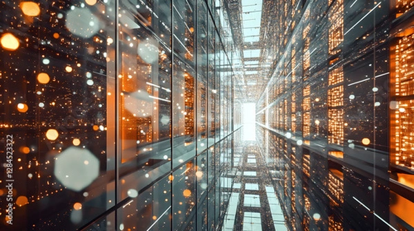 Fototapeta 
A high-tech cryptocurrency mining farm with rows of powerful computers, glowing lights, and cooling systems, ultra-detailed