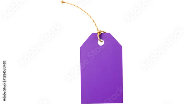 Fototapeta A simple purple tag with a hole at the top, attached to a string.