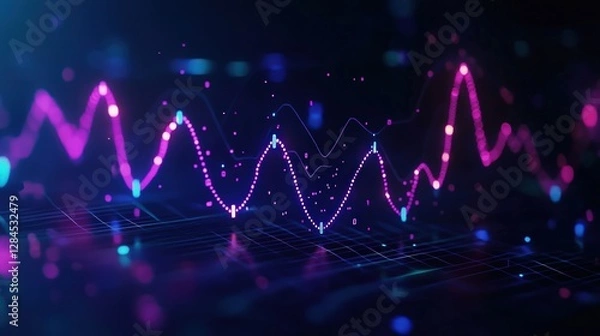 Obraz Colorful Abstract Data Visualization with Waves and Dots Representing Information Trends