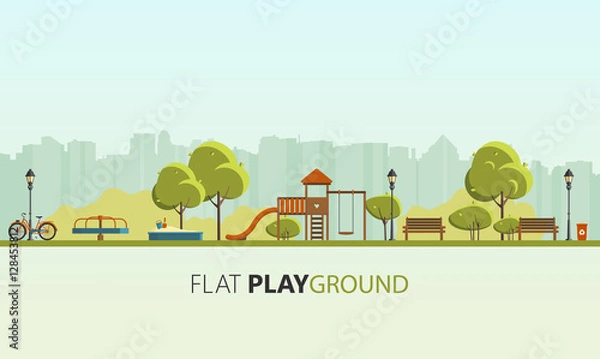 Fototapeta Public park. Vector Flat illustration. Easy to make pattern.

