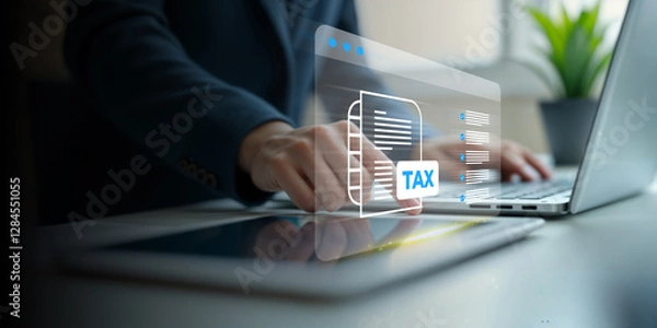 Fototapeta Tax planning services to maximize tax savings and optimize business finances provided by knowledgeable financial advisors. digital tax checklist that shows electronic and online tax filing.