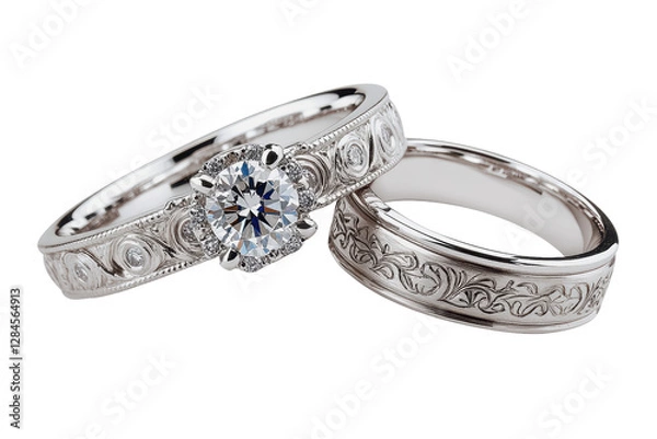 Obraz Elegant Diamond Wedding Ring Set with Celtic Knot Design. Sparkling Ring Set Displayed